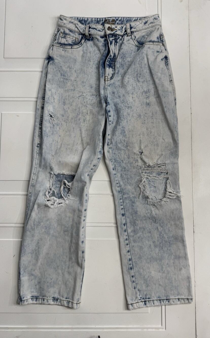 ELA Jeans Womens Sz 8 Light Wash Wide Leg Denim Jeans Distressed Cotton - Picture 1 of 7